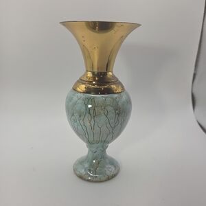 Delft Brass And Turquoise Marble Vase